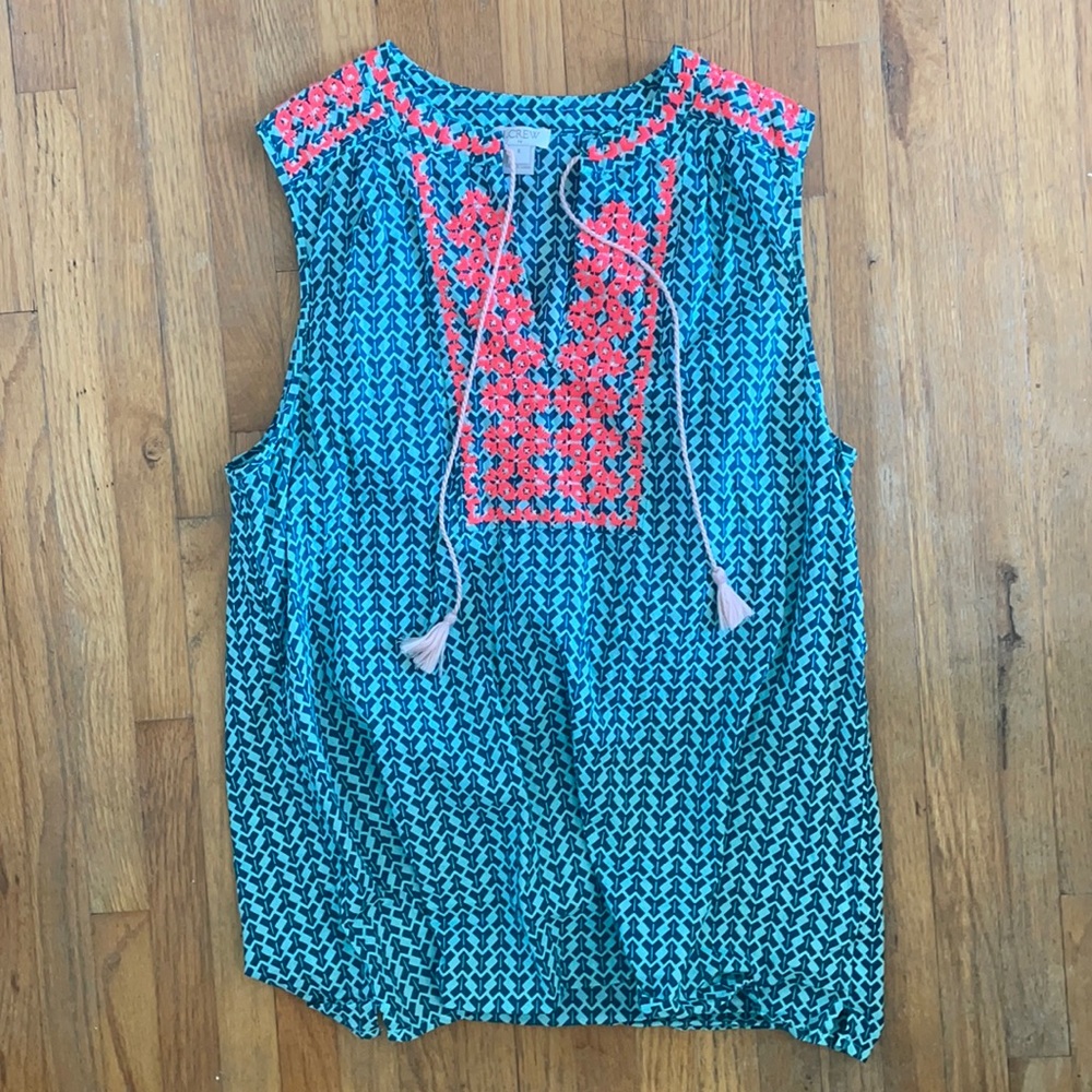 Turquoise and pink dressy tank top